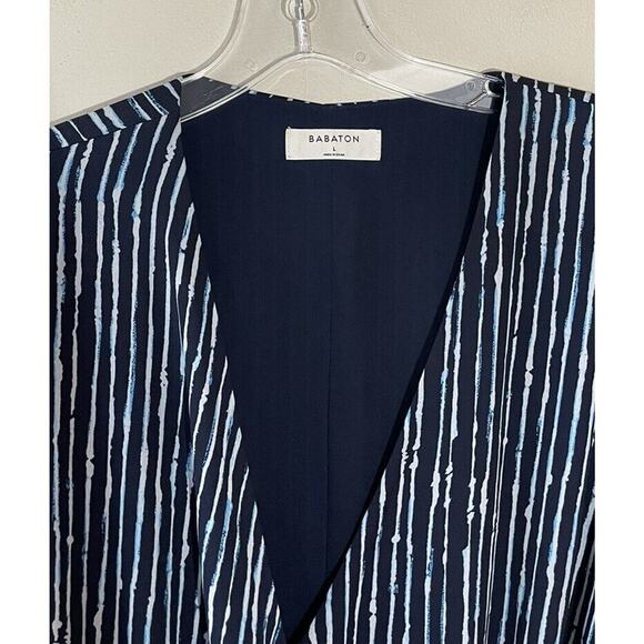 Babaton Aritzia Women’s Wallace Wrap Dress Blue Print Size Large Indigo Glimmer - Picture 4 of 10